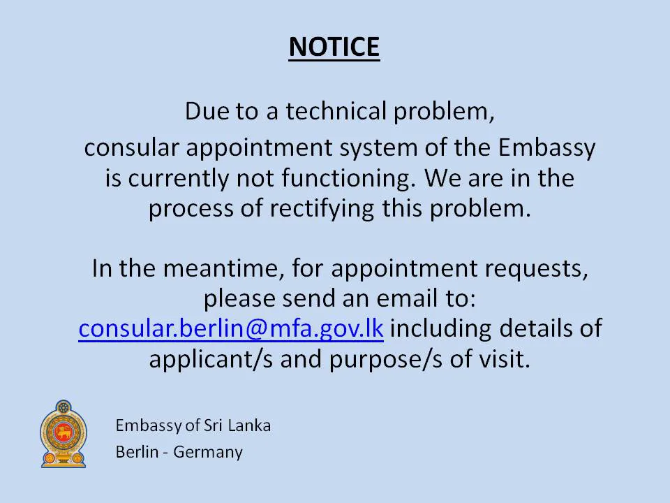 NOTICE - Appointment System - Failure